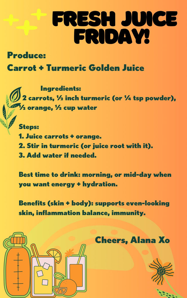 Carrot and Turmeric Golden Juice recipe by Alana, with ingredients and steps.