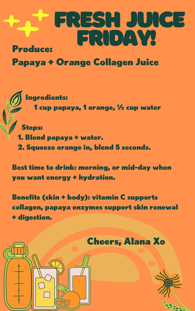 Papaya and Orange Collagen Juice recipe by Alana, with ingredients and steps.