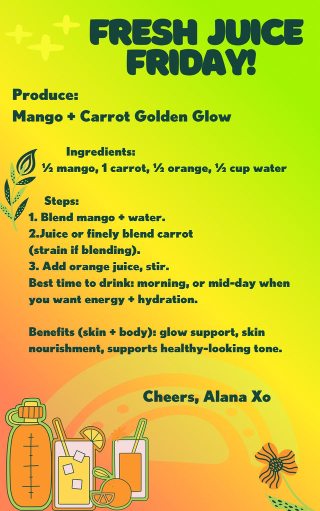 Mango and Carrot Golden Glow recipe by Alana, with ingredients and steps.